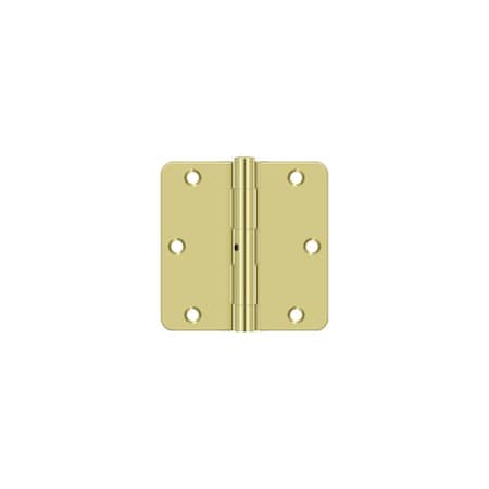 Deltana 3-1/2 x 3-1/2 x 1/4 Radius Hinge Non Removable Pin; Bright Brass Finish S35R4N3